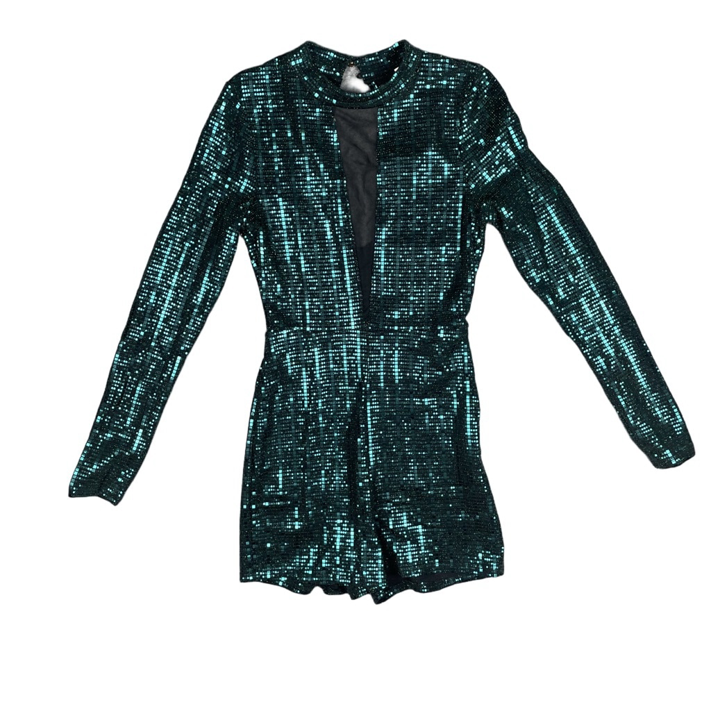 Teal Sequin Long-Sleeve Romper - Women's Jumpsuit